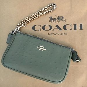Coach Embossed Leather Wristlet in Canteen Green
